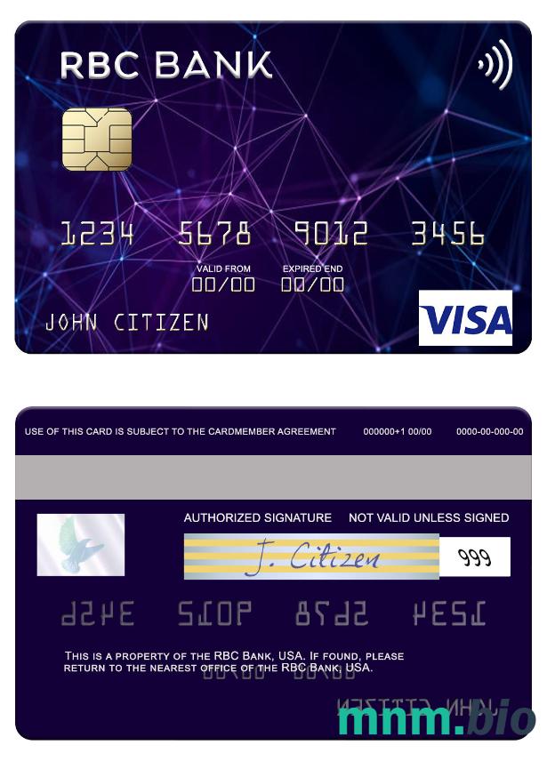 USA RBC Bank przykład karty visa w formacie PSD